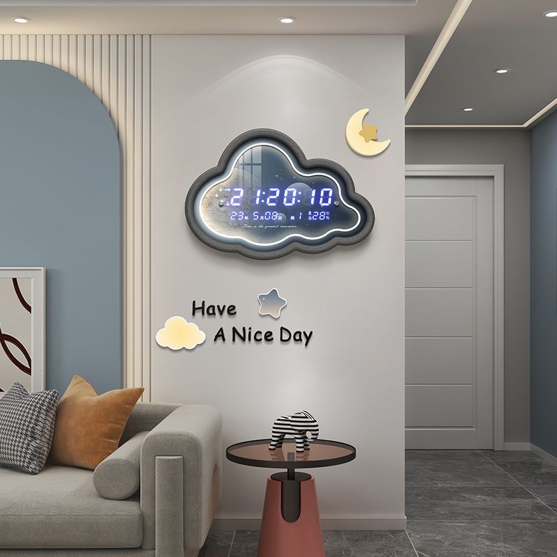 lzF钟表挂钟客厅简约现代大气2023年新款创意电子时钟数字挂墙万