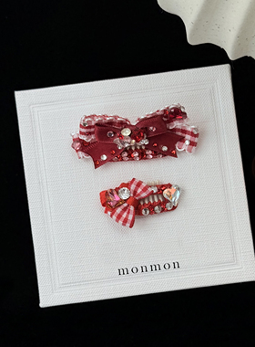 马尔济斯发夹红色点钻新年款蝴蝶结顶夹约克夏鼻梁夹比熊泰迪发夹