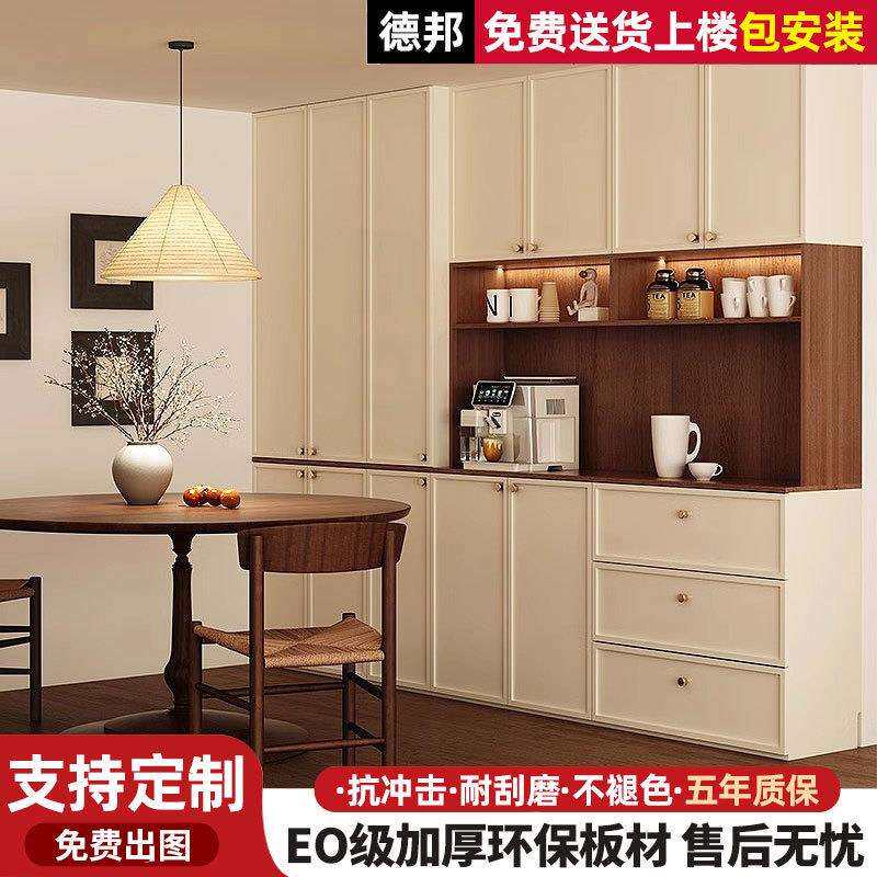 复古餐边柜靠墙一体实木落地家用大容量收纳酒柜置物柜