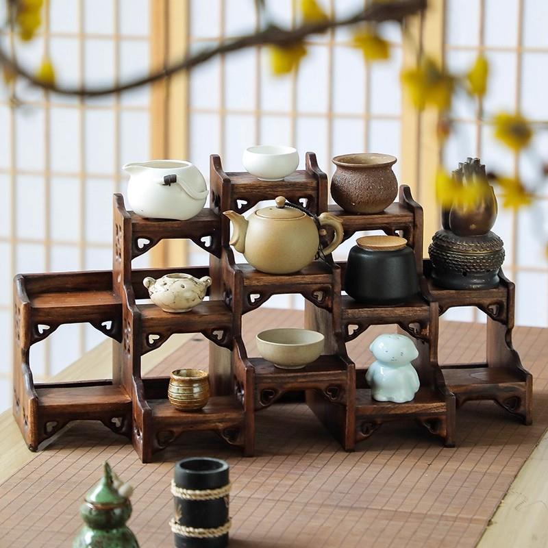 丹麦多宝阁桌面博古架实木茶壶展示架紫砂壶摆放架茶具置物架摆件
