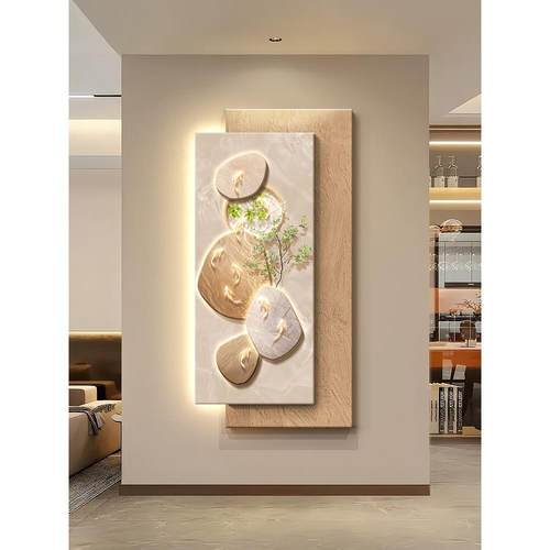 玄关装饰画入户正对门壁画轻奢高级感九鱼图氛围灯画走廊过道挂画