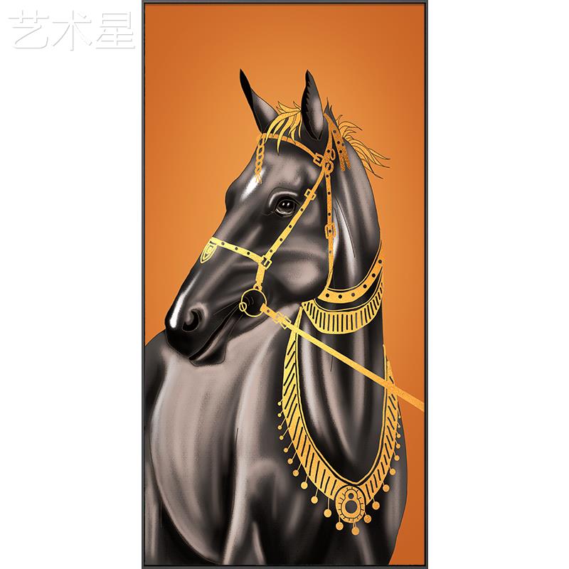 轻玄关饰画现代简客厅背景墙挂画约北欧风橙色奢LP-20042马过道装