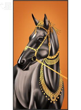 轻玄关饰画现代简客厅背景墙挂画约北欧风橙色奢LP-20042马过道装