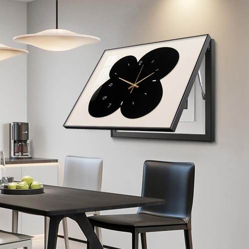 现代简约电表箱装饰画 画带钟表遮挡配电箱电闸盒挂画 画饭厅挂钟