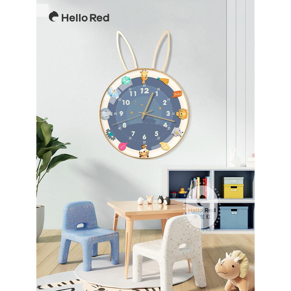 早教儿童房钟表学习挂钟挂墙静音男女孩卧室房间卡通可爱电子时钟