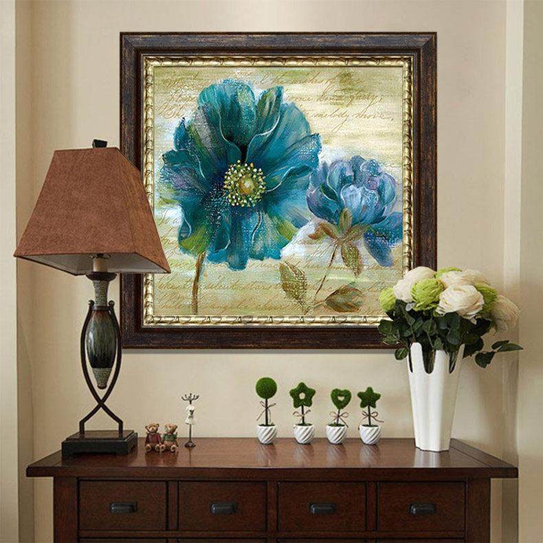 餐厅装饰画美式复古客厅花卉挂画欧式轻奢走廊过道入户正对门壁画