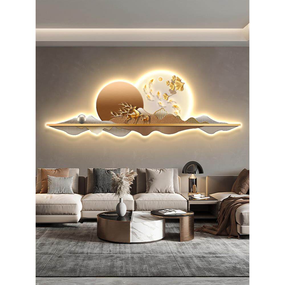 客厅装饰画现代轻奢发光山水LED灯光画高档大气沙发背景墙壁挂画