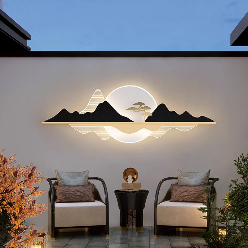 户外防水壁灯新中k式别墅庭院背景墙装饰山水景观灯院子太阳能壁