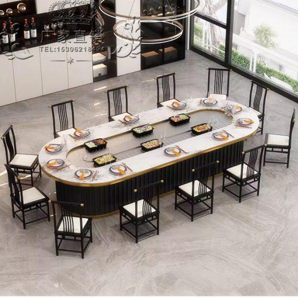 新中式简约酒店岩板椭圆形电动餐桌长方形旋转小火锅桌饭店别墅桌,住宅家具,岩板餐桌,淘宝优惠券,粉丝福利购,淘宝优惠卷