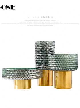 rzone 创意轻奢玻璃花瓶三件套现代简约双拼灰色金色装饰花器摆件