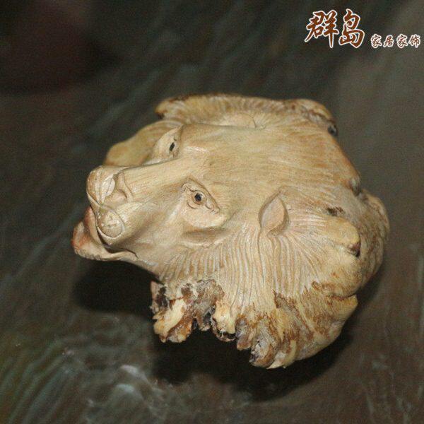 包邮进口雄狮子实木雕刻动物摆件纯手工简约家居腐木装饰工艺礼品