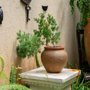 仿古粗红陶罐水泥花盆家用大号圆形土培花器盆景庭院落地装饰摆件