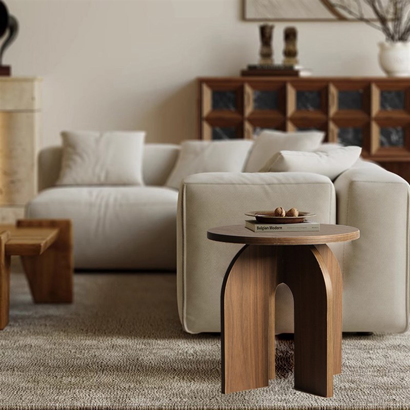 中古风多层实木边几沙发茶几角几客厅小户型家用胡桃木色木质圆桌