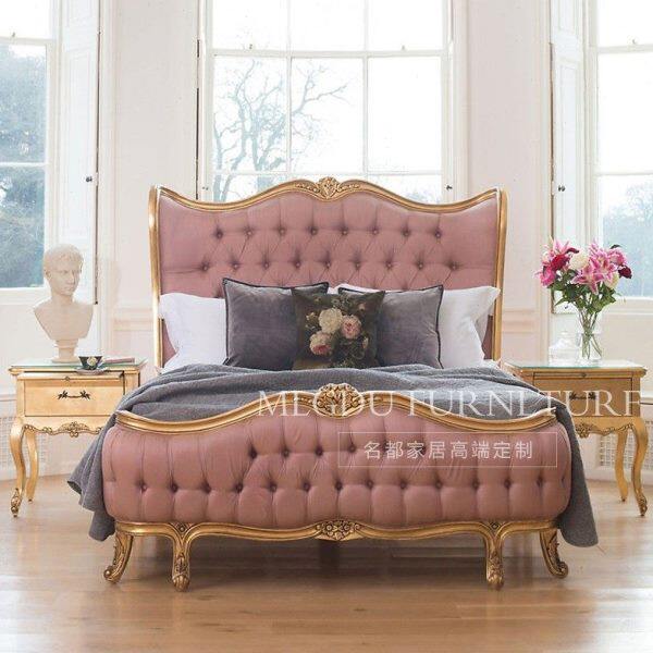 法式实木雕花床 新古典布艺公主床欧式双人婚床定制双人床头柜