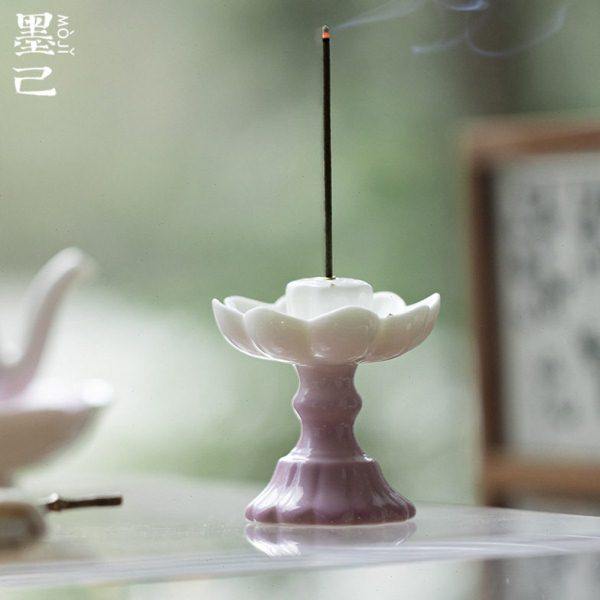 墨己陶瓷莲花台线香插香道用品禅意线香炉茶宠摆件渐变紫家用香插,家居饰品,香托/香盘/香座/香插,淘宝优惠券,粉丝福利购,淘宝优惠卷