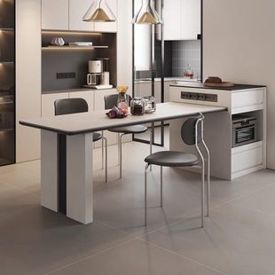 意式极简岩板岛台餐桌一体可伸缩家用餐厅可放微波炉倒台餐桌一体