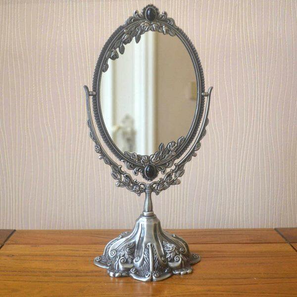 欧式金属双面复古化妆创意结婚梳妆台镜高清美容桌面装饰公主镜子