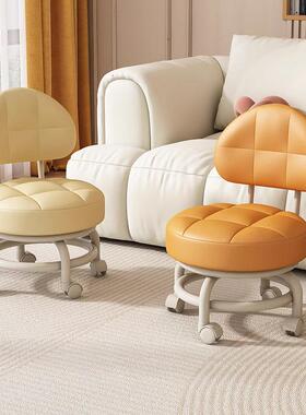 升CNR钢架滚万向轮靠背小凳子用滑家轮矮凳儿级童移动圆板凳带静