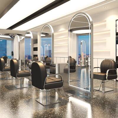 理发镜店带镜台网红理发店UEC单面子发廊专双面灯不用锈钢落地剪