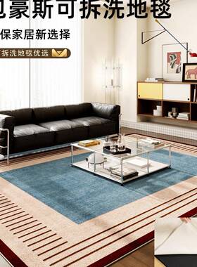 可机洗地毯厅2025新古风F99T9596蓝色包款豪斯房间地垫可拆洗沙中