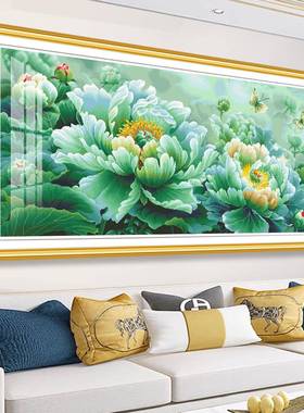 蝶戏绿牡丹十字款绣202己5新感客厅大现代花开富贵气手工F985T78H