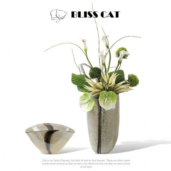 现代复古水养玻璃大花瓶花艺软装售楼处客厅餐桌插花艺术花器摆件