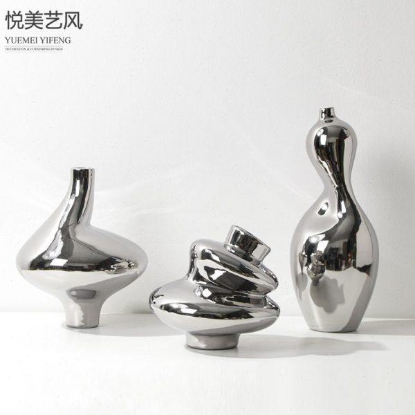 简约现代抽象扭曲银色陶瓷花瓶摆件客厅玄关茶几书柜电视柜插花器,家居饰品,花瓶,淘宝优惠券,粉丝福利购,淘宝优惠卷