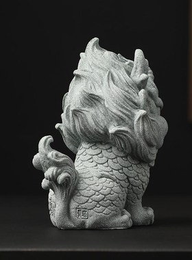 国风麒麟b摆件一对招财客厅桌面家居鱼缸造景茶宠装饰品工艺品礼