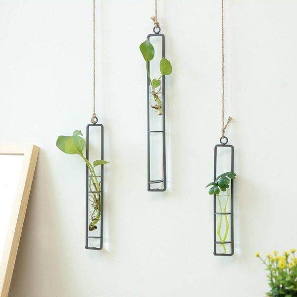创意玻璃花瓶麻绳挂件客厅墙上壁挂水培绿萝植物容器悬挂壁饰