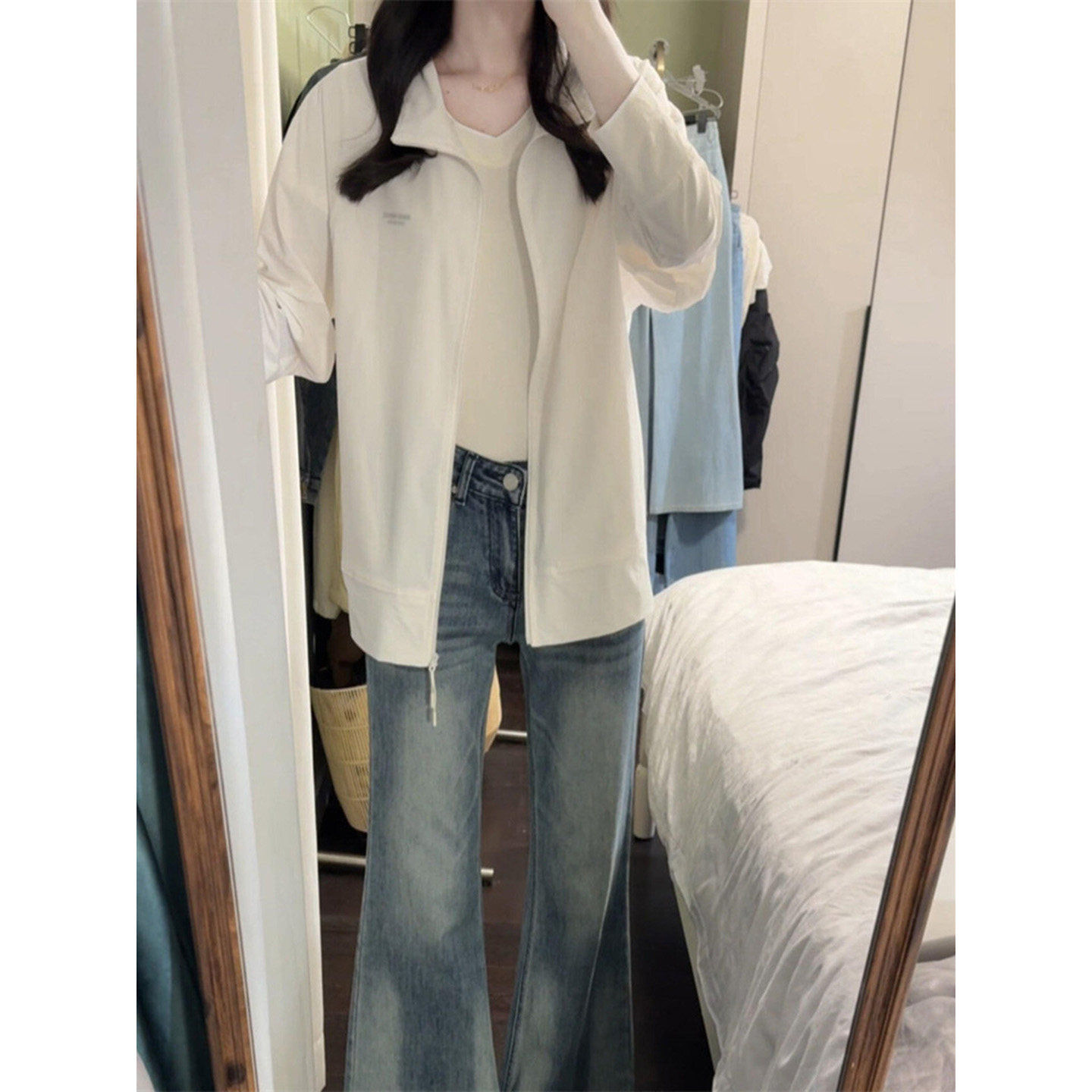 白色立领休闲防晒衣女防晒服外套图片