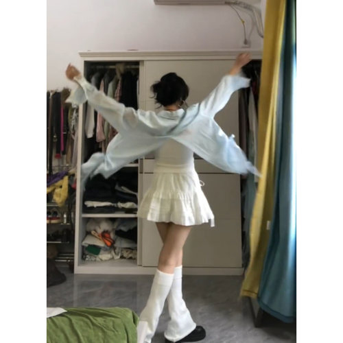 韩系开叉纽扣蕾丝防晒微透衬衫女