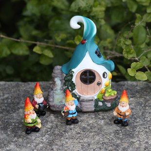 太阳能灯蘑菇小房子摆件花园杂货庭院树脂小摆件阳台景观装饰布置