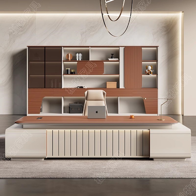 简约现代老板桌公l桌轻奢高级感大气班台新中式总裁室经理桌椅组