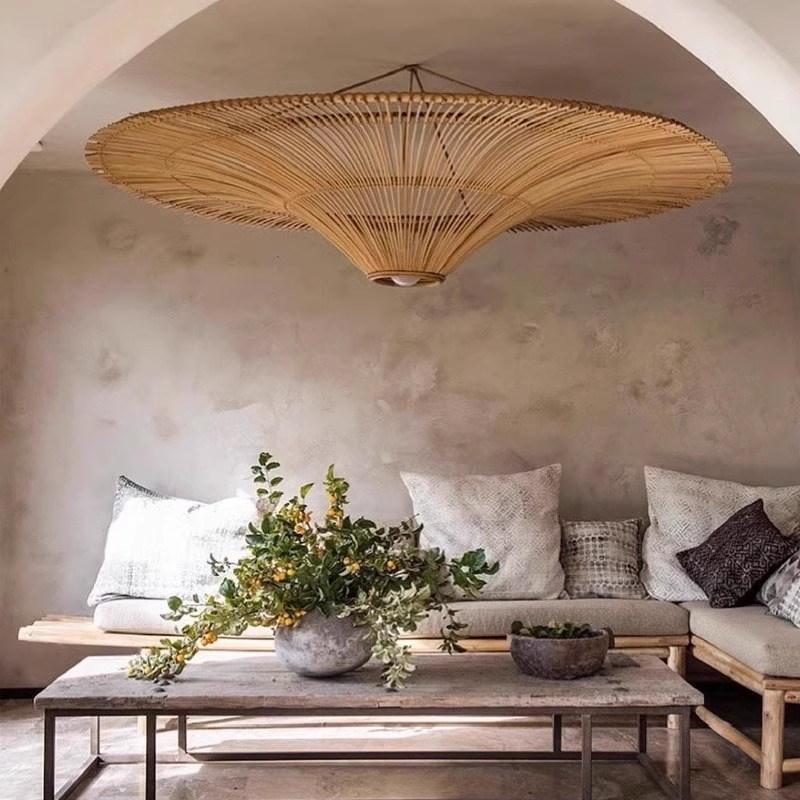 侘寂风吊灯复古民宿客o厅中式茶室酒店饭店日式餐厅东南亚藤编灯