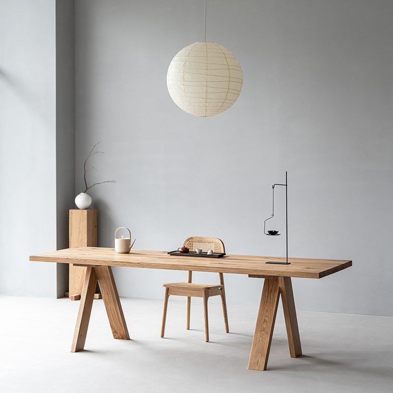 叁几 法国白橡木实木餐桌家用客厅大长书桌原木大V板桌侘寂风茶桌