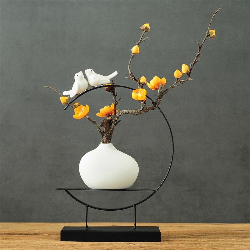 宋代美学摆件禅意铁框花瓶家居装饰货源新中式Q书房玄关公司办公