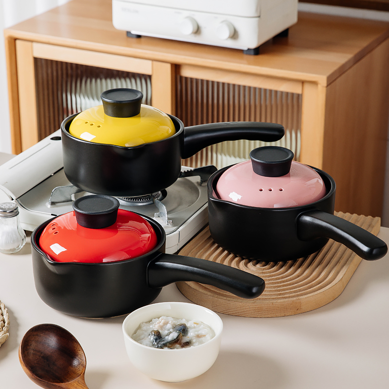 陶瓷手柄砂锅辅食无涂层奶锅单柄家用炖锅明火Q迷你沙锅热牛奶小