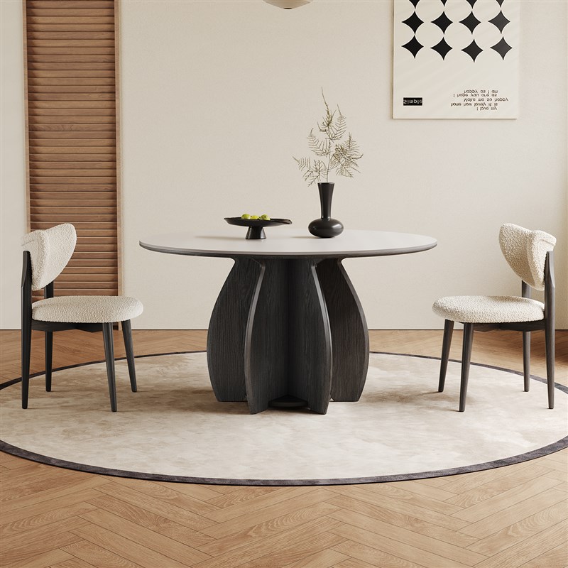 实木餐桌圆形2025新款现代简约轻奢家用小户型T纯白复古岩板餐桌