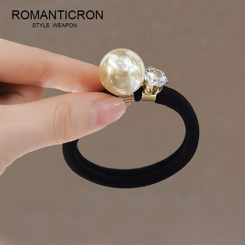 发圈女2022新款公主头高v级新款复古纯色橡皮筋高弹力的大珍珠发