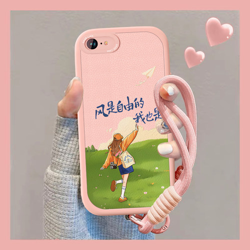 适用风是自由的苹果7plus手机壳新款女iPhone8小羊皮6plus软硅胶6S挂绳se2SE3情侣iP7防摔治愈系网红小众套
