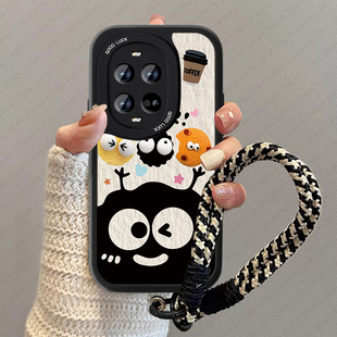适用黑白煤球华为nova14手机壳新款nova13pro女小羊皮nowa活力版挂绳nove12ultra卡通防摔男小众秋冬套