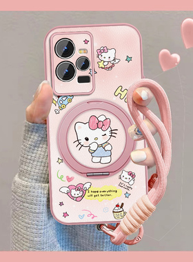 适用可爱KT猫vivoiqoo9手机壳女卡通iqoo8pro新款凯蒂磁吸爱酷iq007小羊皮PR0保护套viv0全包防摔挂绳外壳