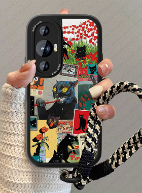 黑色猫咪适用华为nova11手机壳新款女小羊皮nowa10z疯狂hi11pro卡通10se防摔男nove11ultra高级感por小众套