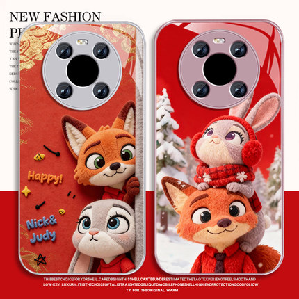 适用尼克朱迪华为mate40手机壳男卡通mate40pro新款动漫40e高级感por钢化玻璃保护套全包防摔meta情侣外壳