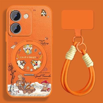 秋叶松鼠适用vivoy78手机壳男卡通y72新款可爱y73sy76s高级感y78+Y78t小羊皮保护套全包防摔viv0情侣外壳