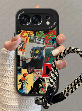 黑色猫咪适用荣耀500手机壳新款Honor500Pro小羊皮高级感400ultra保护套华为全包防摔Por男女系列卡通软外壳