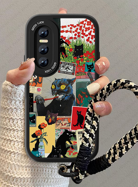 黑色猫咪适用vivoy76s手机壳Y70S新款女y70t小羊皮Y72t/y71t疯狂y73s男卡通Y93S防摔viv0y97情侣小众套