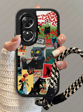 黑色猫咪适用华为荣耀play9t手机壳10活力版5tpor新款8T高级感play4tpro小羊皮6c疯狂play3男卡通防摔小众套