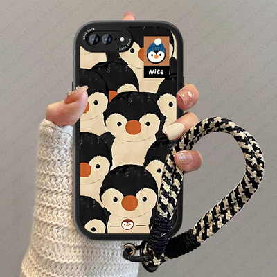 适用苹果7plus手机壳快乐企鹅新款女iPhone8小羊皮6plus软硅胶6S挂绳se2SE3情侣iP7防摔卡通可爱小众套