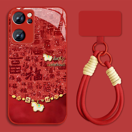 适用福字小马opporeno7手机壳女可爱Reno7pro新款新年Rano7se本命年0pp0高级感por全包防摔pr0挂绳保护套